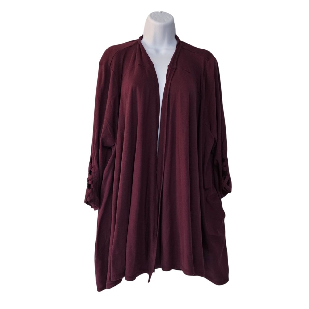 LIVI Performance Cardigan‎ Burgundy Womens 18/20 Lace Up Sleeve Cardigan Kimono